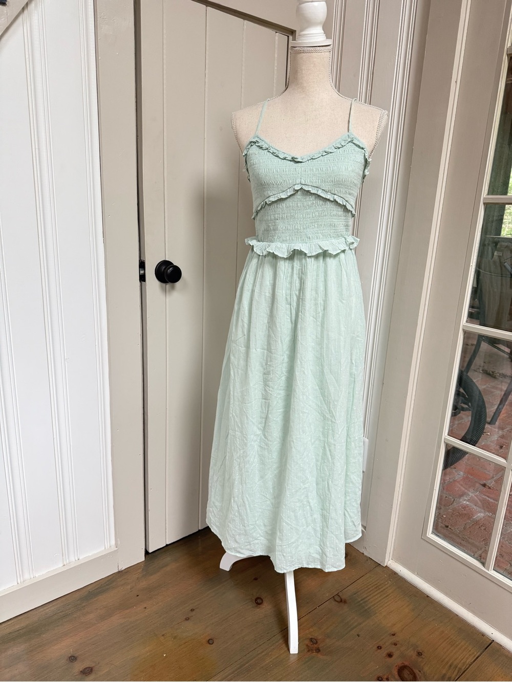 American Eagle Outfitters Light Mint Smocked Midi Dress